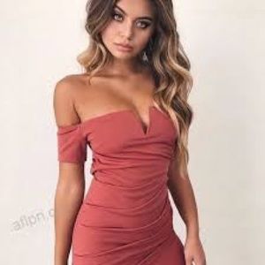 Tiger mist off the shoulder V dress